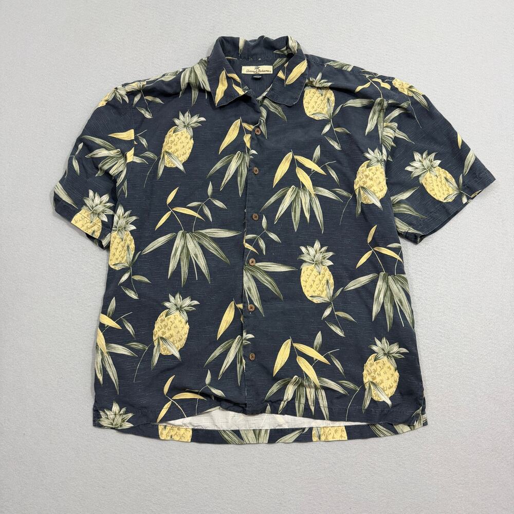 Tommy Bahama Hawaiian Shirt Men's XL Pineapple Floral Silk Loop Camp All Over